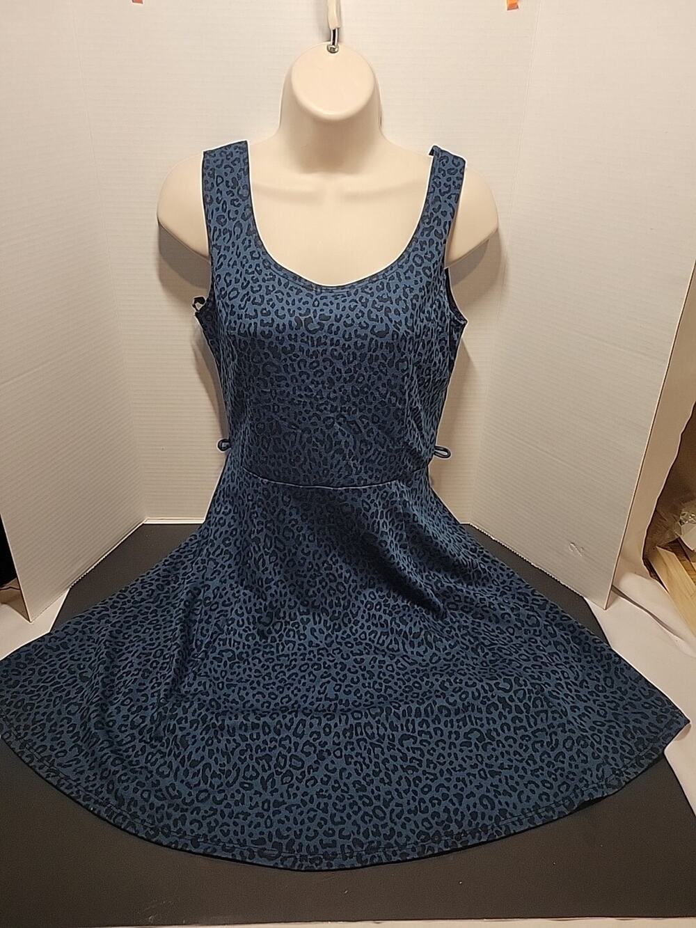 deb Womens Med Teal Dress Fit & Flare Black Animal Print NWT